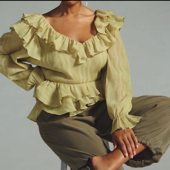 *SOLD* NWT Anthropologie En Elly V-Neck Ruffle Blouse - Picture 12 of 13